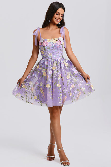 Robe Trapèze Fleurie Lavande - gallery 3