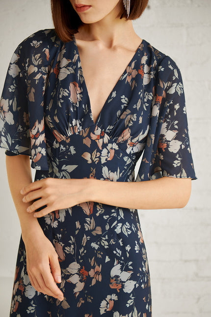 Robe Trapèze Nuit Fleurie Asymétrique - gallery 1