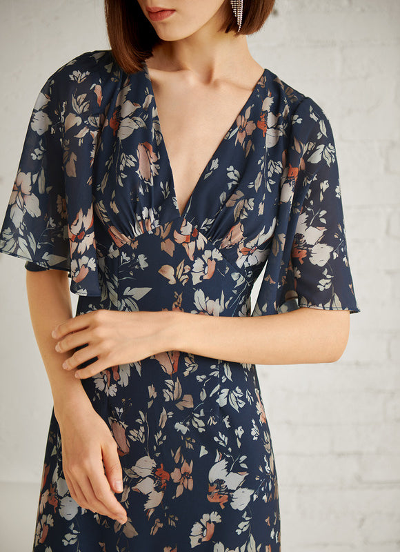 Robe Trapèze Nuit Fleurie Asymétrique - gallery 1