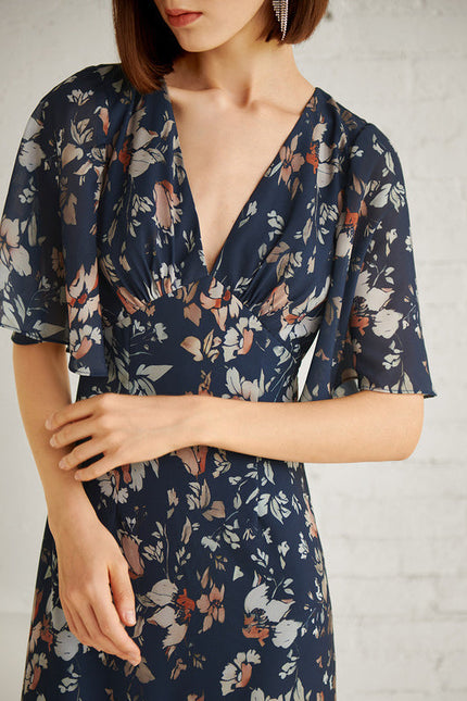 Robe Trapèze Nuit Fleurie Asymétrique - gallery 1