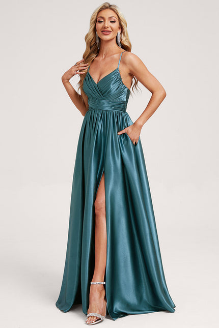 Robe Trapèze Satin Doré Élégante - gallery 2