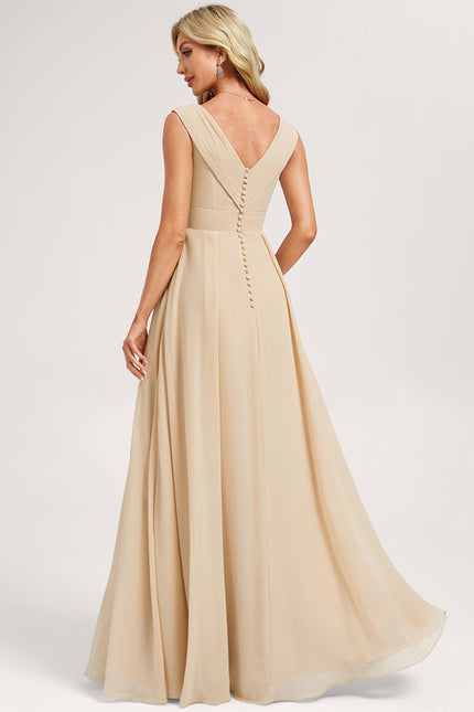 Robe Trapèze Longue Beige Élégante - gallery 4