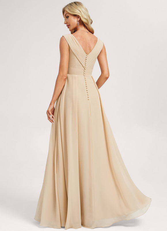 Robe Trapèze Longue Beige Élégante - gallery 4