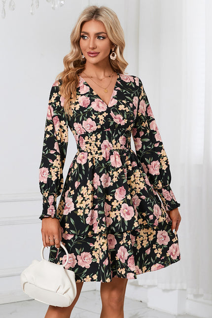 Robe Trapèze Fleurie Noire
