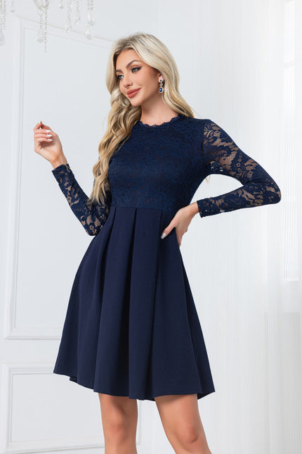 Robe Trapèze Dentelle Marine - gallery 3