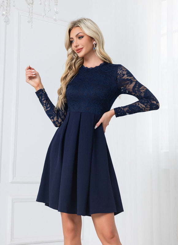 Robe Trapèze Dentelle Marine - gallery 3
