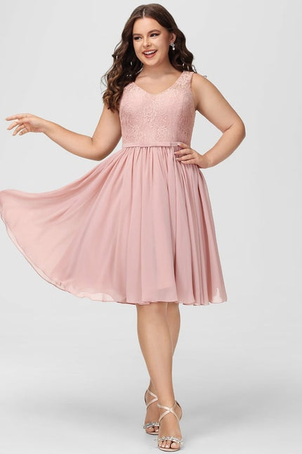 Robe Trapèze Rose Pastel Dentelle Mousseline - gallery 4