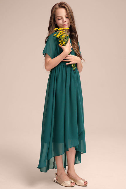 Robe Trapèze Verte Mousseline Plissée - gallery 3
