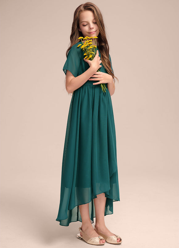 Robe Trapèze Verte Mousseline Plissée - gallery 3