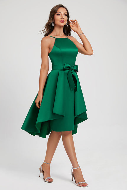 Robe Trapèze Vert Émeraude Satin Nœud Volants - gallery 2