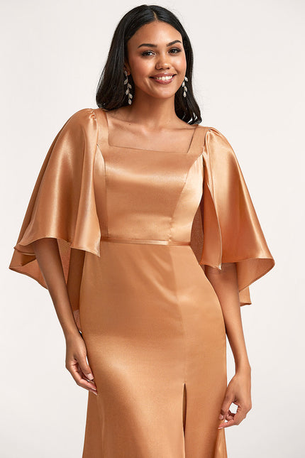 Robe Trapèze Satinée Dorée - gallery 3
