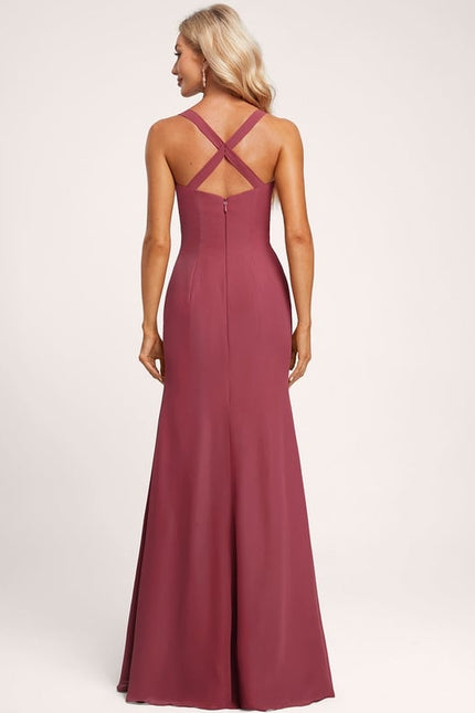 Robe Trapèze Bleue Soirée Longue Slit - gallery 4