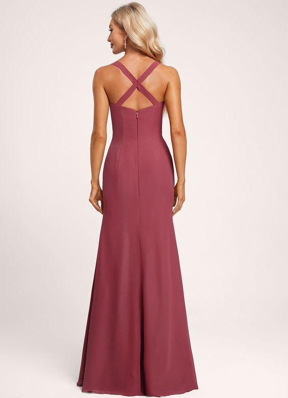 Robe Trapèze Bleue Soirée Longue Slit - gallery 4