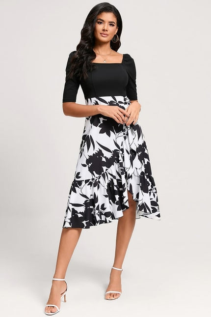 Robe Trapèze Asymétrique Noir Et Blanc