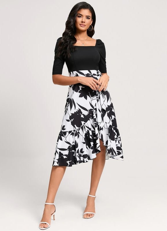 Robe Trapèze Asymétrique Noir Et Blanc