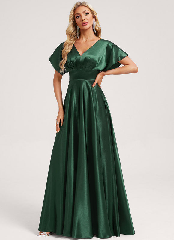 Robe Trapèze Satin Doré Élégante - gallery 1