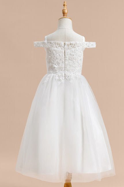 Robe Trapèze Blanche Dentelle Tulle Fille Mariage - gallery 5