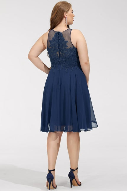 Robe Trapèze Bleue Dentelle Perles Cocktail - gallery 7