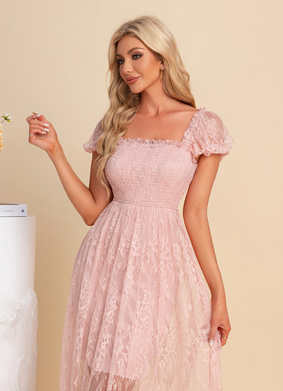 Robe Trapèze Dentelle Rosée - gallery 3