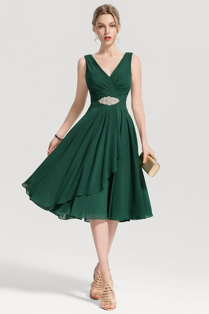 Robe Trapèze Vert Foncé Cocktail Perles - gallery 2