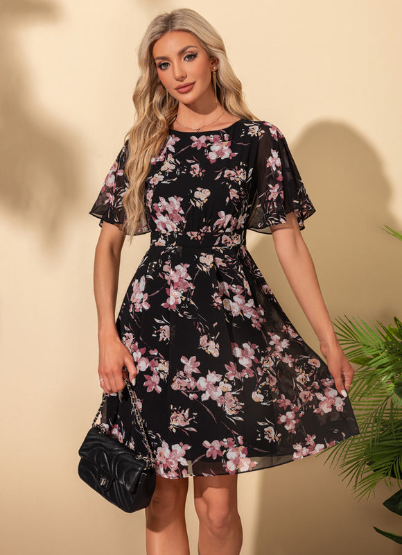 Robe Trapèze Noire Florale - gallery 4