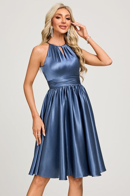 Robe Trapèze Satin Bleu Royal - gallery 2