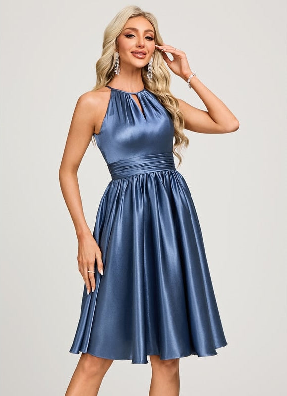 Robe Trapèze Satin Bleu Royal - gallery 2