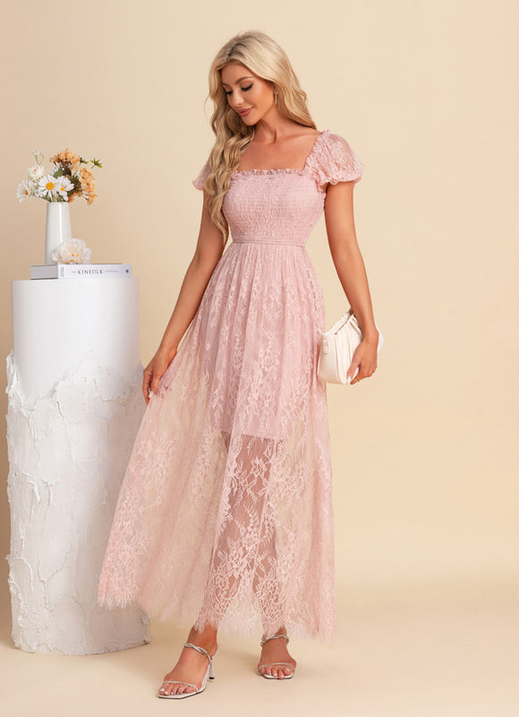 Robe Trapèze Dentelle Rosée - gallery 5