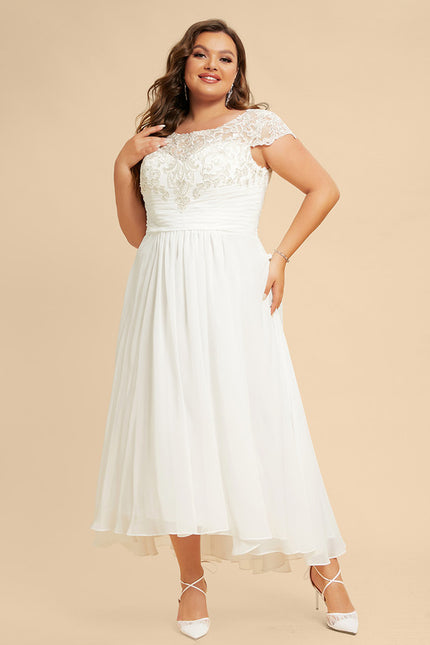 Robe Trapèze Blanche Dentelle Mousseline - gallery 6