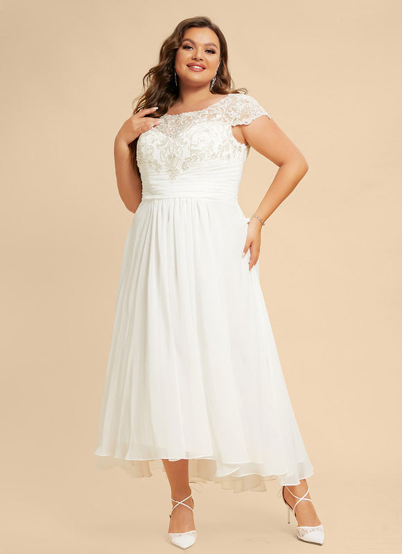 Robe Trapèze Blanche Dentelle Mousseline - gallery 6