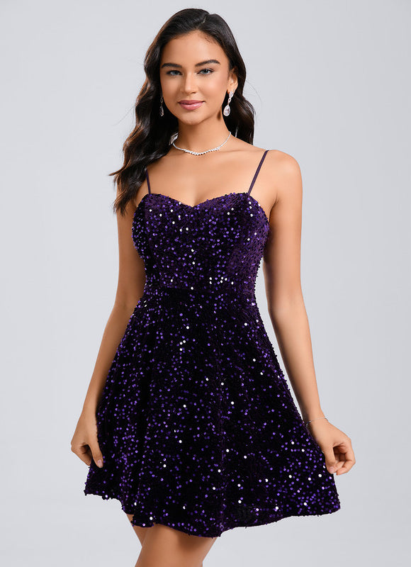 Robe Trapèze Pailletée Violet - gallery 1