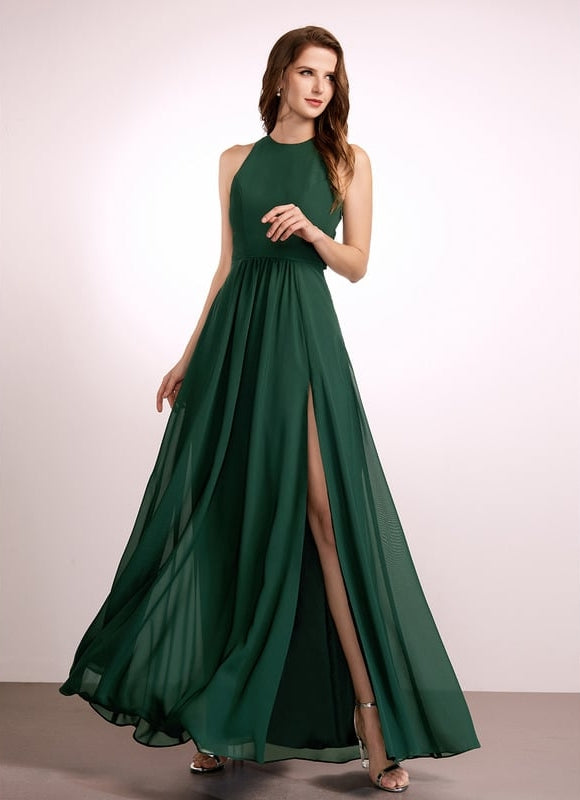 Robe Trapèze Vert Émeraude Longue Rayée - gallery 2