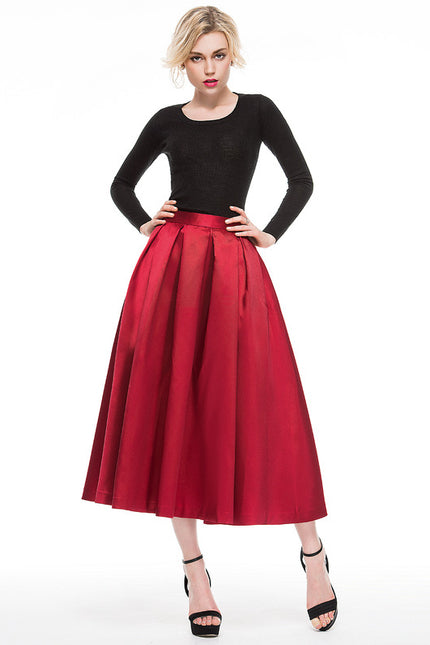 Robe Trapèze Satin Rouge - gallery 5