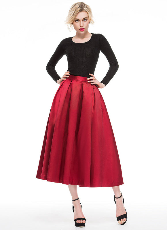 Robe Trapèze Satin Rouge - gallery 5