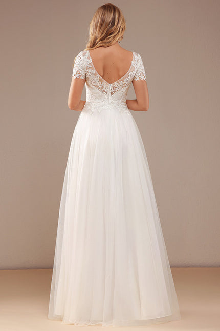 Robe Trapèze Blanche Mariage Tulle Dentelle - gallery 4