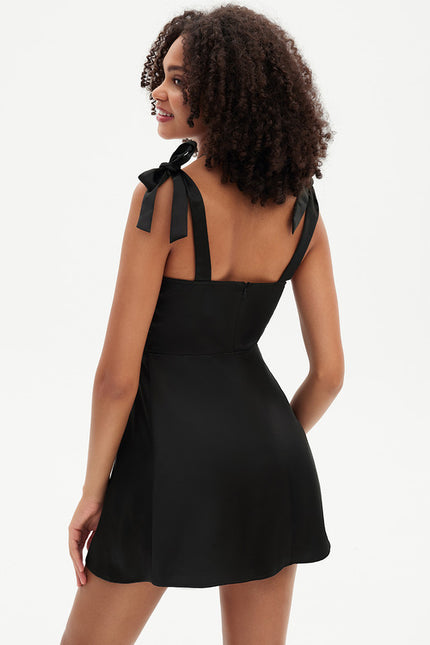 Robe Trapèze Noir Satiné - gallery 4