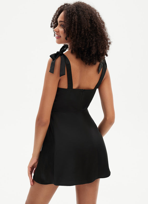Robe Trapèze Noir Satiné - gallery 4
