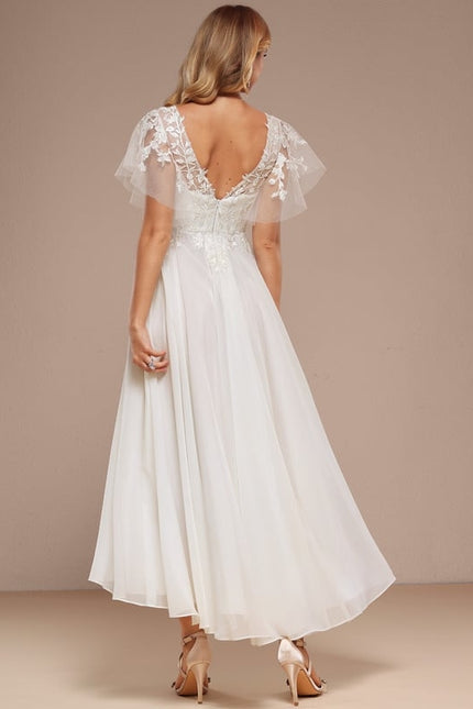 Robe Trapèze Beige Dentelle Tulle Volants Mariage - gallery 6