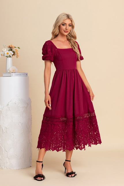 Robe Trapèze Rouge Dentelle Élégante - gallery 3