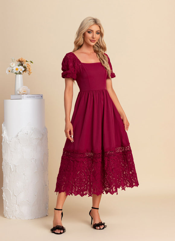 Robe Trapèze Rouge Dentelle Élégante - gallery 3