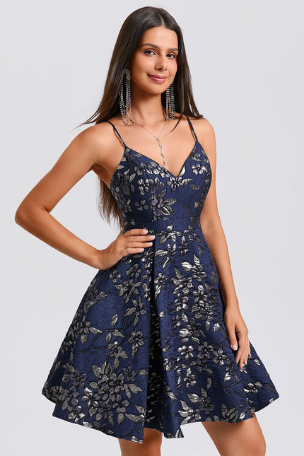 Robe Trapèze Jacquard Marine - gallery 4