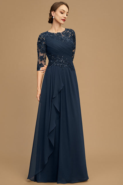 Robe Trapèze Bleue Marine Longue Dentelle