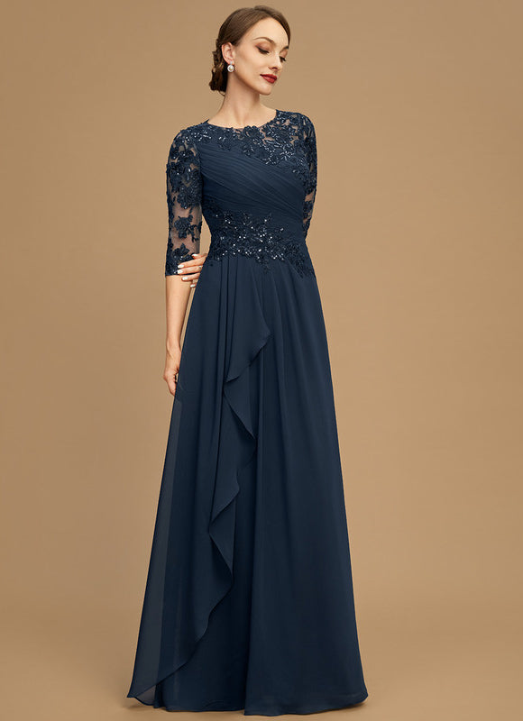 Robe Trapèze Bleue Marine Longue Dentelle
