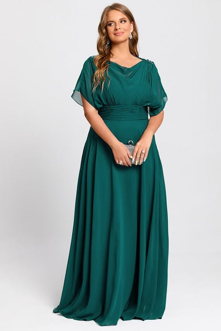 Robe Trapèze Verte Soirée Plissée Perlée - gallery 9