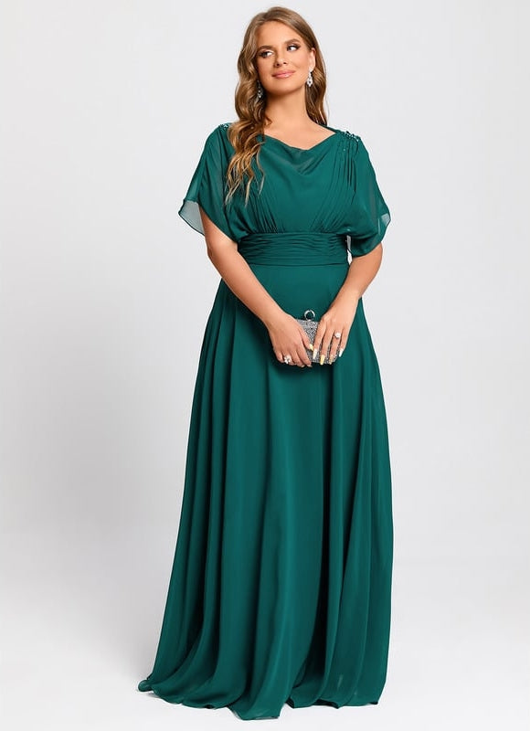 Robe Trapèze Verte Soirée Plissée Perlée - gallery 9