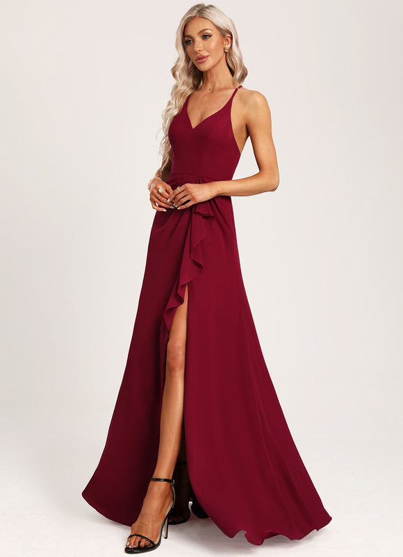 Robe Trapèze Longue Beige Élégante - gallery 6