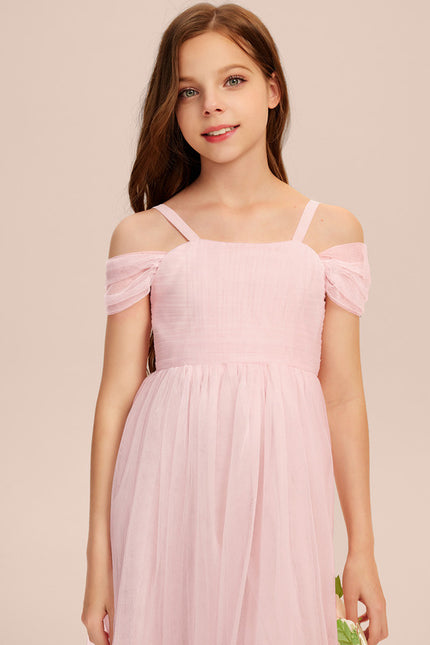Robe Trapèze Rose Pastel Long Décolletée Épaules - gallery 4