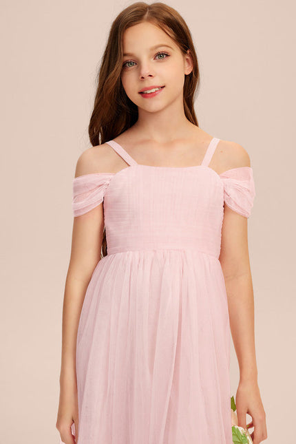 Robe Trapèze Rose Pastel Long Décolletée Épaules - gallery 4