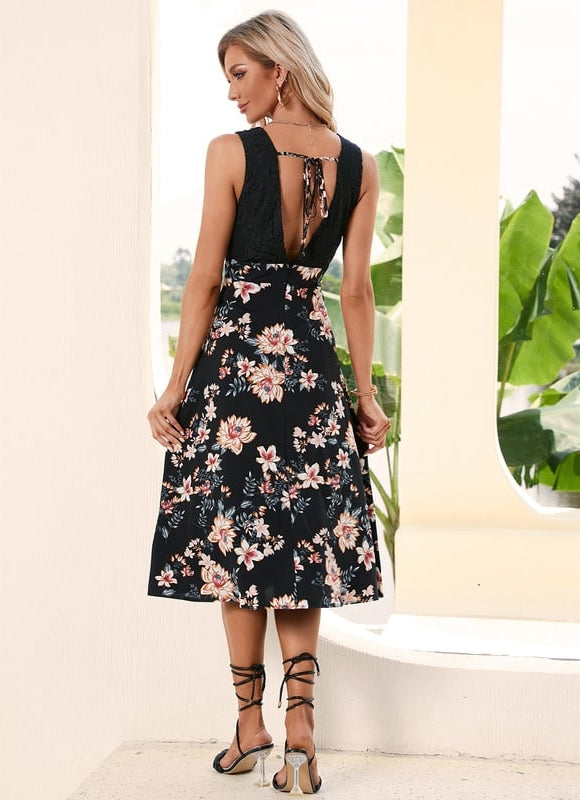 Robe Trapèze Élégance Marine Florale - gallery 4