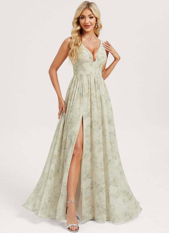 Robe Trapèze Longue Beige Élégante - gallery 1